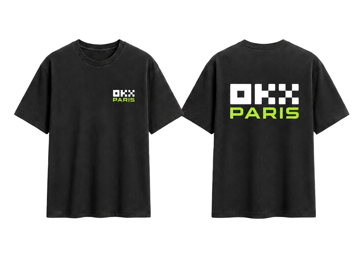 OKX × Paris branded T-shirt, front and back view