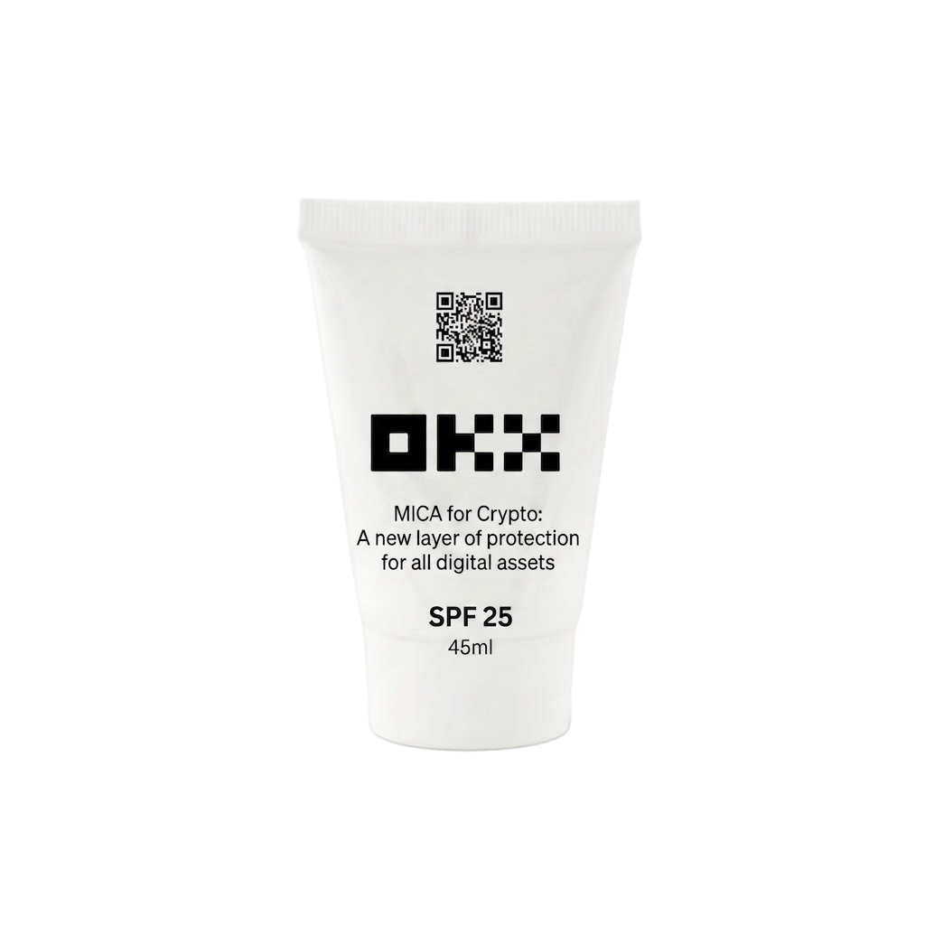 OKX-branded SPF 25 sunscreen 30 ml with carabiner clip